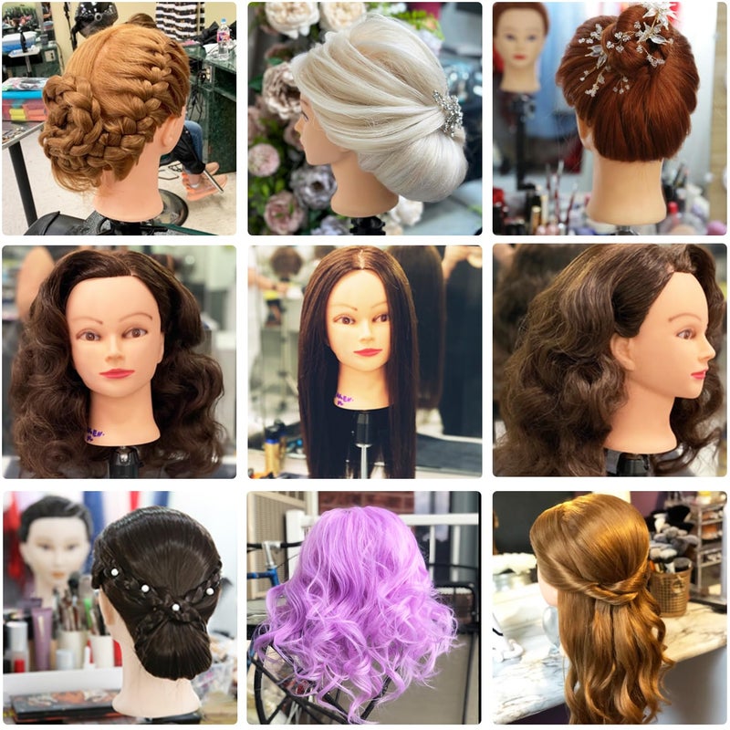 Armmu Mannequin Head with Hair 80% Human Hair Doll Head 26"-28" Hairdresser Practice Training Head Cosmetology Manikin with 9 Tools and Clamp - #4 Brown - Image 3